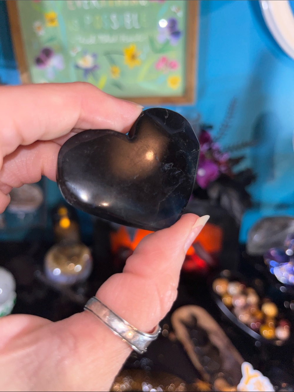Black rose Flourite heart